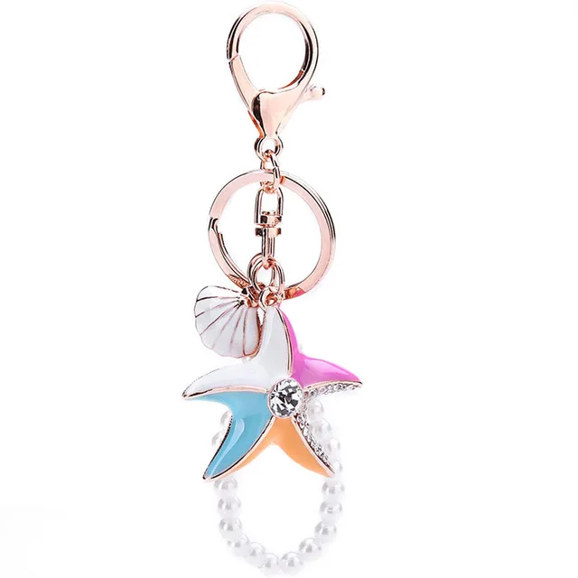 

Lovely Starfish Keychain for Women Shell Pearl Star Shape Key Ring for Lovers Summer Style Sea Star Keyrings Car Keychains