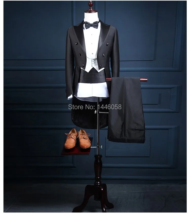 2018 Classic Shiny Black Tail Coat Groom Tuxedos Groomsman Suit Custom Made Wedding Dinner Suits Tailcoat Jacket+Pants+Vest+Bow
2018 Classic Shiny Black Tail Coat Groom Tuxedos Groomsman Suit Custom Made Wedding Dinner Suits Tailcoat Jacket+Pants+Vest+Bow