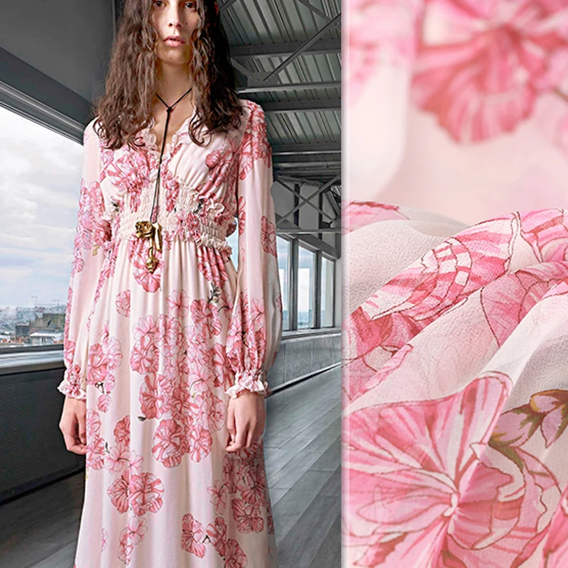 140CM Wide 10MM Weight Pink Floral Print White Silk Georgette Fabric for Summer Dress Jacket Pants DE1017
140CM Wide 10MM Weight Pink Floral Print White Silk Georgette Fabric for Summer Dress Jacket Pants DE1017