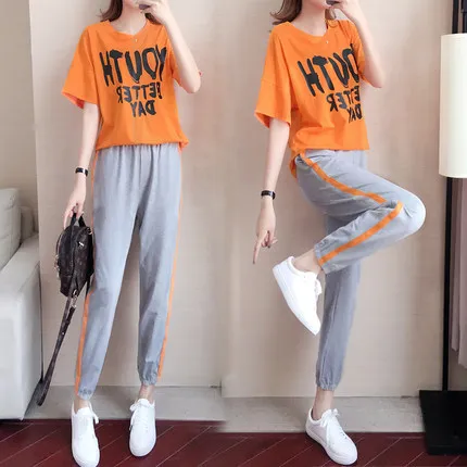 Summer Tracksuit Women Loose Korean 2019 Casual 2 Set Woman Letter Yellow Women's Tracksuits Sport Suit Womens Stripe Pants
Summer Tracksuit Women Loose Korean 2019 Casual 2 Set Woman Letter Yellow Women's Tracksuits Sport Suit Womens Stripe Pants