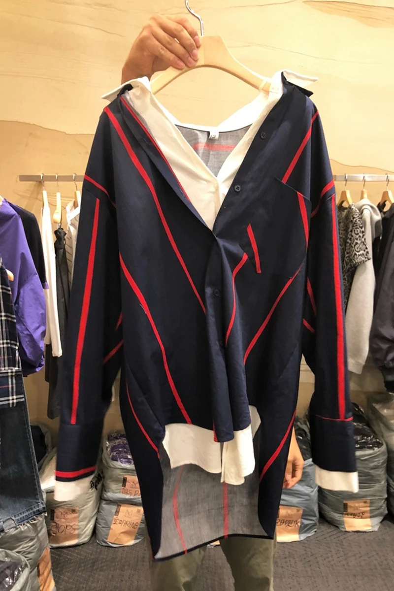 Korean Style 2018 autumn new irregular fake two pieces striped shirt women long-sleeved casual blouse blusas mujer
Korean Style 2018 autumn new irregular fake two pieces striped shirt women long-sleeved casual blouse blusas mujer