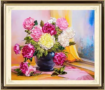 Needlework,DIY Ribbon Cross stitch Sets for Embroidery kit,Window Peony Flower ribbon Cross-Stitch handwork wedding wall decor
Needlework,DIY Ribbon Cross stitch Sets for Embroidery kit,Window Peony Flower ribbon Cross-Stitch handwork wedding wall decor
