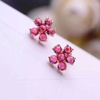 

famous brand Red corundum Semi-precious stones gold cute natural flowers stud Earrings spike simple party dinner girlfriend gift