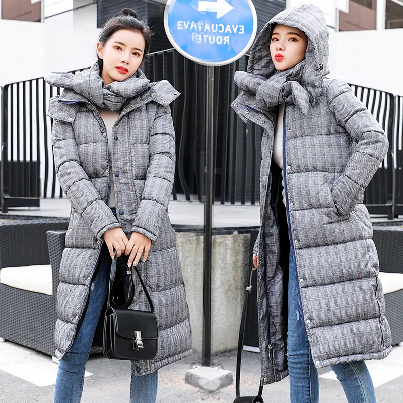 2019 plaid jacket winter BF hooded Coat Long cotton dress length over knee slim fit down cotton jacket
2019 plaid jacket winter BF hooded Coat Long cotton dress length over knee slim fit down cotton jacket