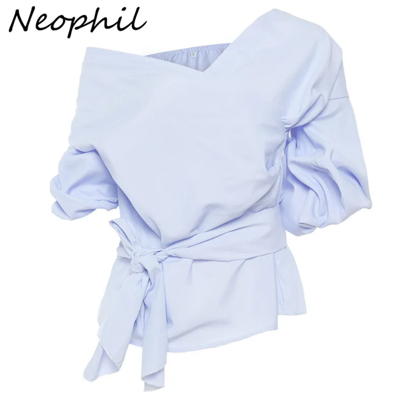 Neophil 2019 Women Elegant Blue White Shirts V Neck Sexy Off shoulder Three Quarter Puff Sleeve Office Ladies Bow Blouses B1026
Neophil 2019 Women Elegant Blue White Shirts V Neck Sexy Off shoulder Three Quarter Puff Sleeve Office Ladies Bow Blouses B1026