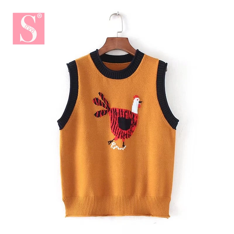 STVY 2018 Spring Autumn Cartoon Cock Printed Sweater Vest Women Sleeveless O-Neck Knitted Vest Female Casual Tank Tops Pullover
STVY 2018 Spring Autumn Cartoon Cock Printed Sweater Vest Women Sleeveless O-Neck Knitted Vest Female Casual Tank Tops Pullover