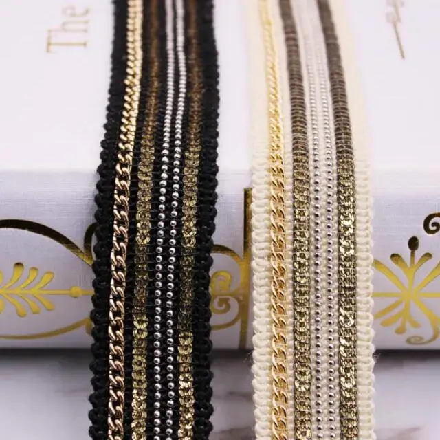 10yards/lot 2.5cm Beaded Chain Sequins Lace Ribbon DIY Handmade Vintage Fabric Paillette Clothing Hair Lace Trim Accessories
10yards/lot 2.5cm Beaded Chain Sequins Lace Ribbon DIY Handmade Vintage Fabric Paillette Clothing Hair Lace Trim Accessories