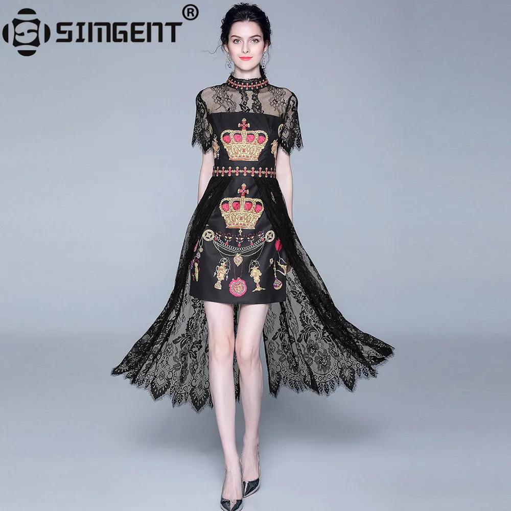 Simgent Women Vintage Elegant Dress Summer Printing Stand Collar Lace Patchwork High Low Dress Womens Clothes Vestidos SG9722
Simgent Women Vintage Elegant Dress Summer Printing Stand Collar Lace Patchwork High Low Dress Womens Clothes Vestidos SG9722