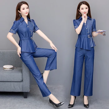 

Summer Style Cowboy Two-piece Suits Woman Suit Fashion Ol Year-old Female Costume Conjunto Feminino Ensemble Femme Survetement