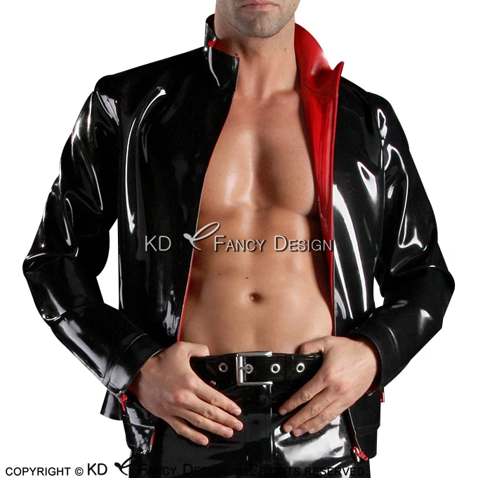Black With Red Sexy Latex Jacket With Zippers At Front And Pocket Zippers Rubber Coat YF-0148
Black With Red Sexy Latex Jacket With Zippers At Front And Pocket Zippers Rubber Coat YF-0148