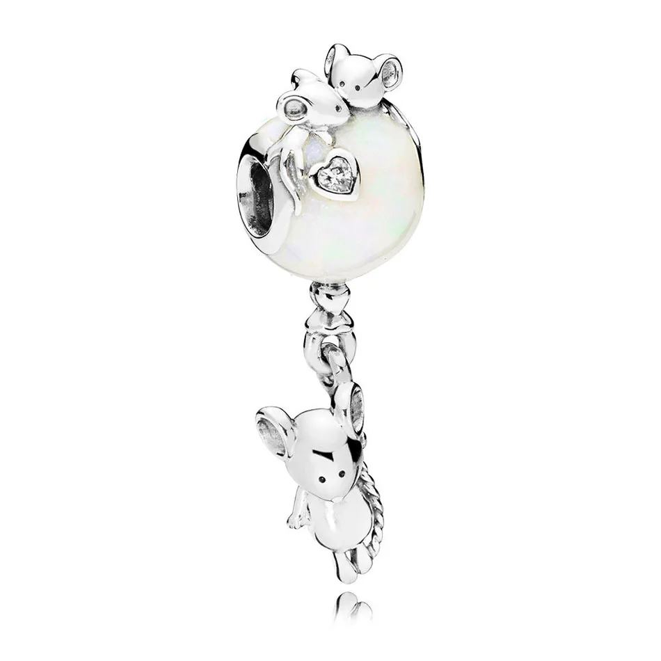 Фото Аутентичные 925 стерлингового серебра мышь и воздушный шар Висячие Шарм CZ Эмаль