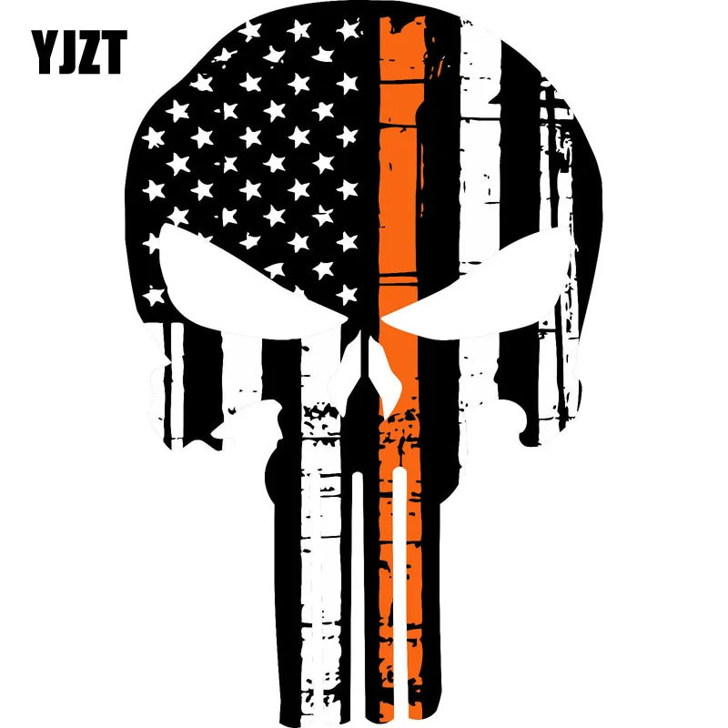 YJZT 9.9CMX15CM Punisher Skull American Flag Orange Line Funny Reflective Car Stickers Personalized Decals C1-6051
YJZT 9.9CMX15CM Punisher Skull American Flag Orange Line Funny Reflective Car Stickers Personalized Decals C1-6051