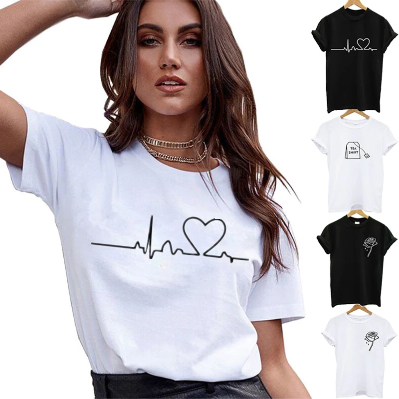 Female O-neck T-Shirts Summer Short Sleeve T Shirt Women Flower Love Printed T-shirt Casual Tee Tops Women Heartbeat Clothing
Female O-neck T-Shirts Summer Short Sleeve T Shirt Women Flower Love Printed T-shirt Casual Tee Tops Women Heartbeat Clothing