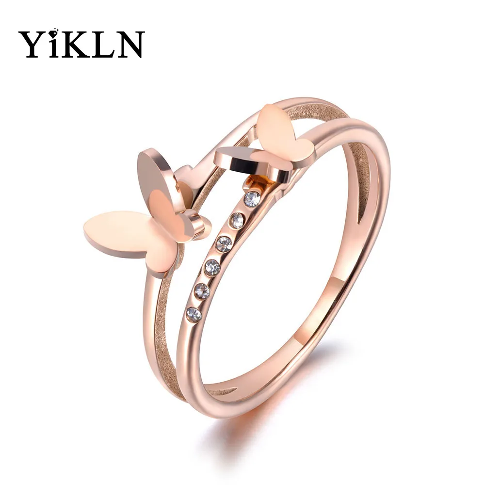YiKLN OL Design Stainless Steel Double Butterfly Ring Rose Gold Micro Pave CZ Crystal Anniversary Rings For Women Girls YR19020
YiKLN OL Design Stainless Steel Double Butterfly Ring Rose Gold Micro Pave CZ Crystal Anniversary Rings For Women Girls YR19020