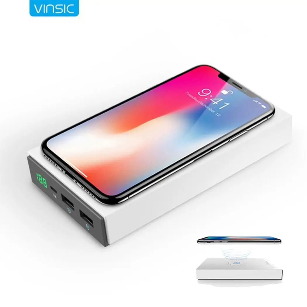 20000mAh Portable Wireless Power Bank Dual USB Mobile Charger Digital Display For iPhone Xiaomi Qi White | Мобильные телефоны и