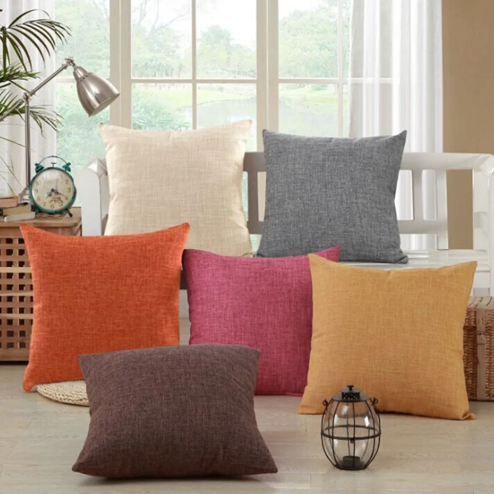 Image Plain Colour Cushion Cover Solid Colour High Quality Cotton And Linen Throw Pillows Nordic Style Decorative For Sofa Pillowcase