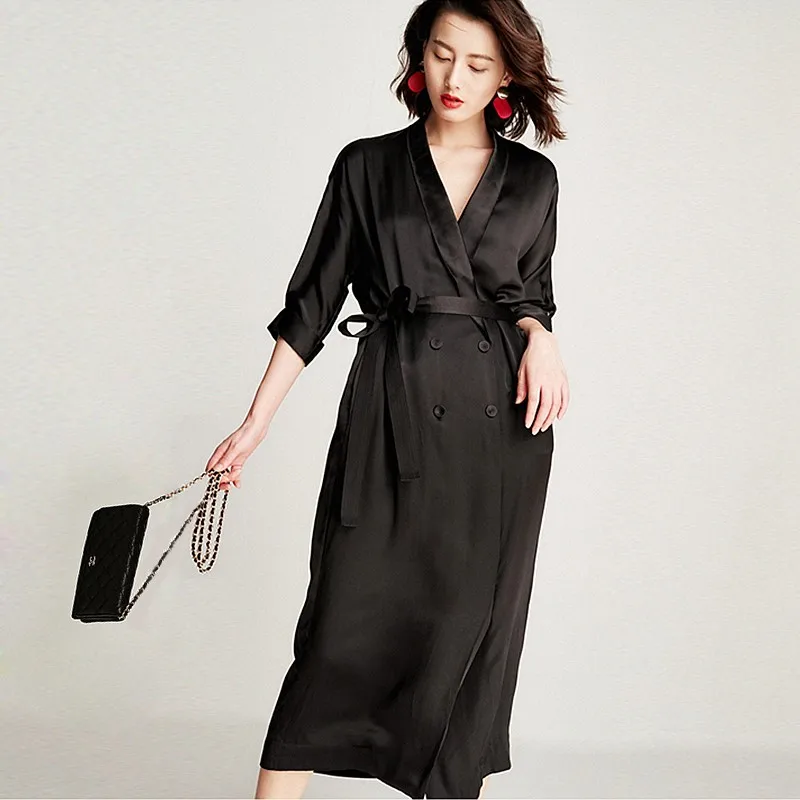 High-end Dress Women 100% Silk Elegant Style Shawl Neck Drop-Shoulder Half Sleeves Sashes Double-breasted Button Fashion 2018
High-end Dress Women 100% Silk Elegant Style Shawl Neck Drop-Shoulder Half Sleeves Sashes Double-breasted Button Fashion 2018