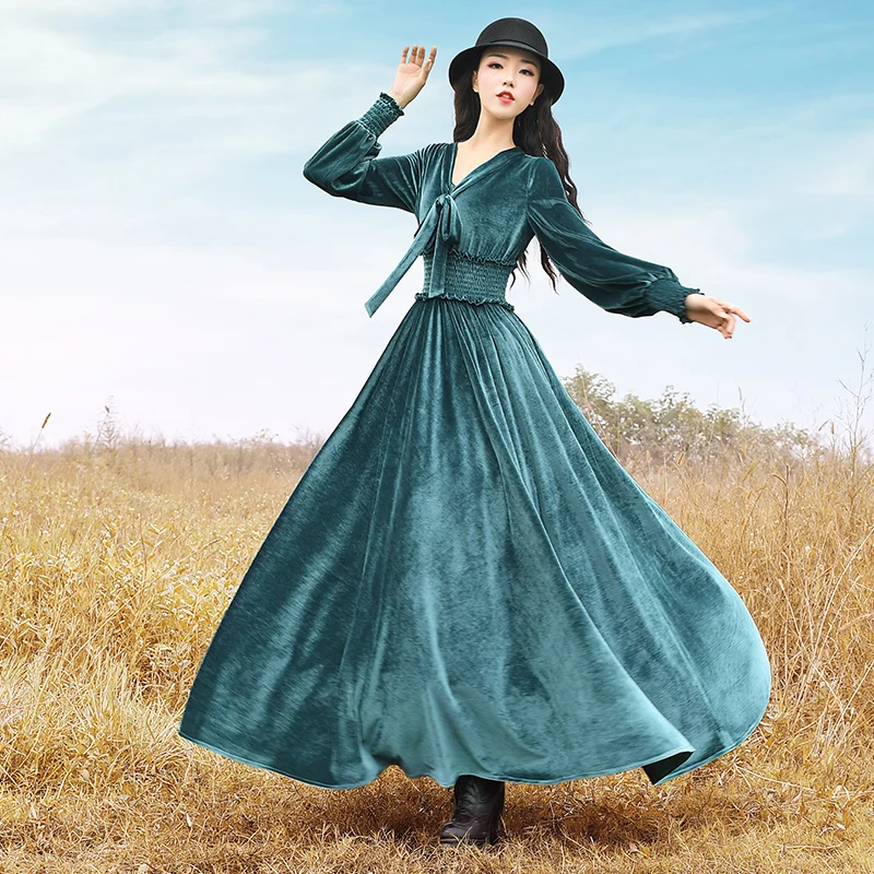 Free Shipping 2023 Boshow Autumn Winter Vintage Velvet One-piece Long Maxi Full Lantern Sleeve Elastic High Waist V-neck Dress
Free Shipping 2023 Boshow Autumn Winter Vintage Velvet One-piece Long Maxi Full Lantern Sleeve Elastic High Waist V-neck Dress