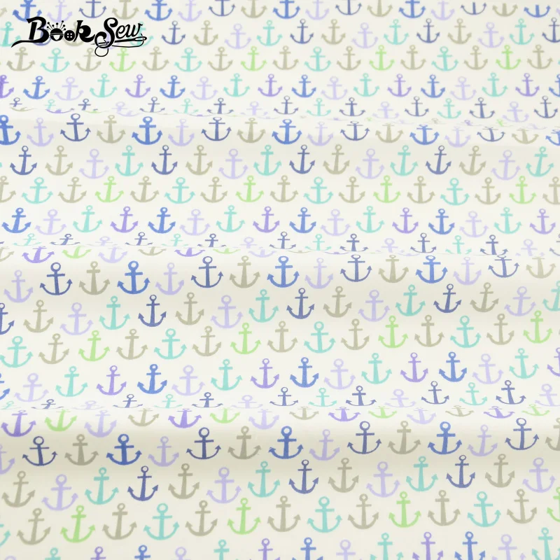 Booksew Printed Blue Anchors 100% Cotton Twill Cloth Quilting Fabric For Dolls DIY Sewing Telas Patchwork Tecidos Para Costura | Дом и сад