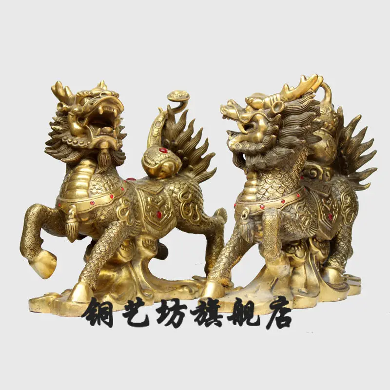 13" China Fengshui Door Guardian Beast Dragon Kylin Protect Home Brass Pair Statue Garden Decoration 100% real Brass Bronze
13" China Fengshui Door Guardian Beast Dragon Kylin Protect Home Brass Pair Statue Garden Decoration 100% real Brass Bronze