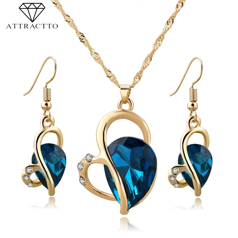 ATTRACTTO Blue Fashion Jewelry Wedding Heart Necklace Earrings Sets Gold For Women Bridal Elegant Lady's Jewelry Set SET190005
ATTRACTTO Blue Fashion Jewelry Wedding Heart Necklace Earrings Sets Gold For Women Bridal Elegant Lady's Jewelry Set SET190005