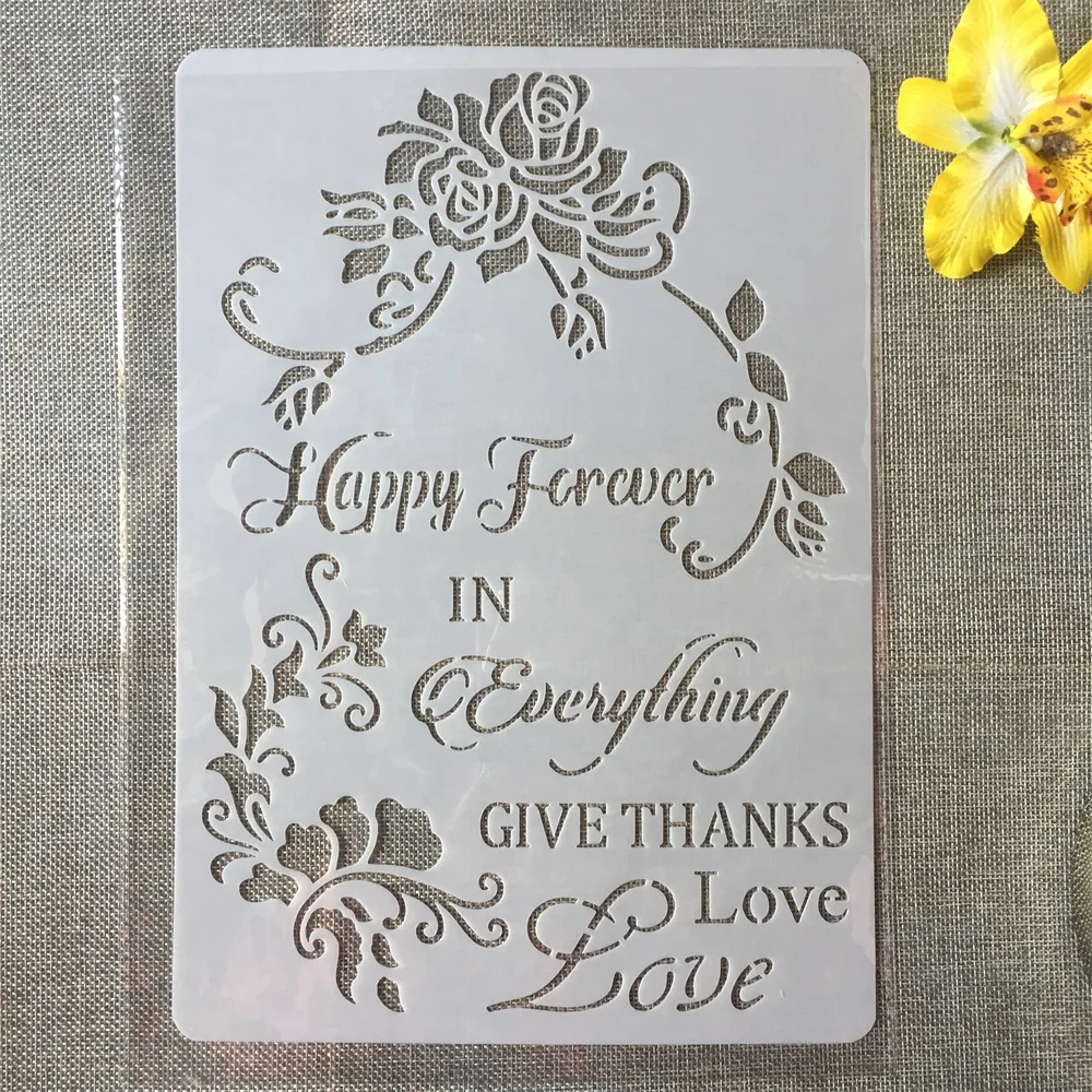 1Pcs A4 Happy Forever Words Flower DIY Craft Layering Stencils Painting Scrapbooking Stamping Embossing Album Card Template
1Pcs A4 Happy Forever Words Flower DIY Craft Layering Stencils Painting Scrapbooking Stamping Embossing Album Card Template