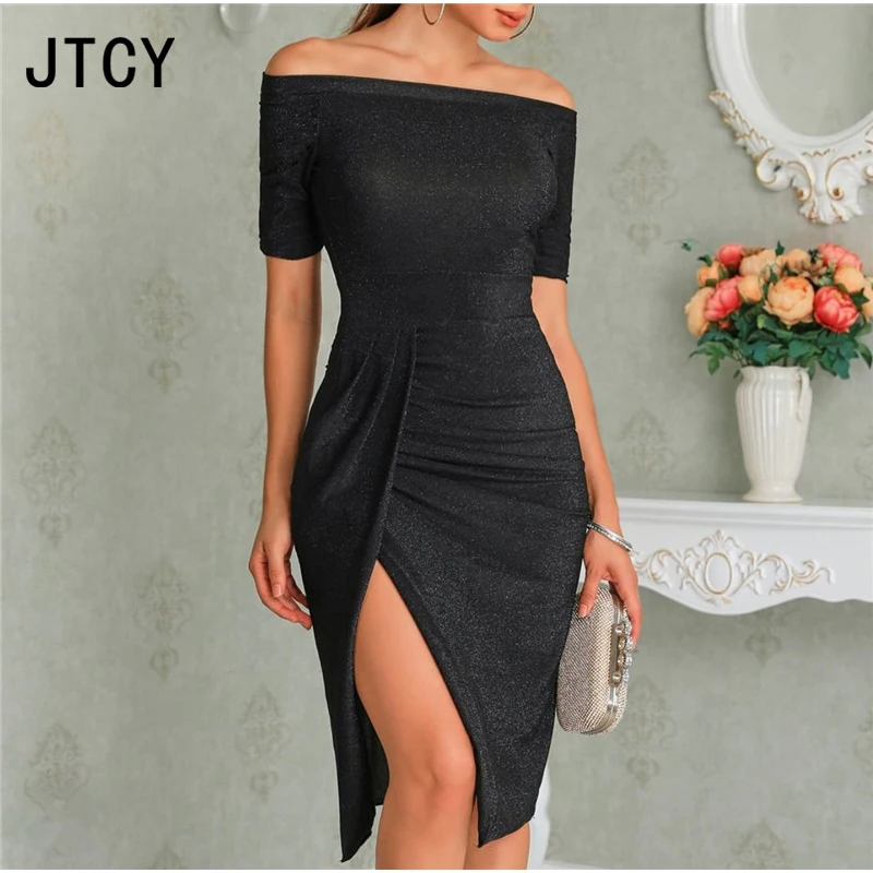 JTCY S-XL Black Sexy Slash Neck Long Women Party Dress Long Sleeve Slim Split Female Solid Autumn Winter Pleated Dress Vestidos
JTCY S-XL Black Sexy Slash Neck Long Women Party Dress Long Sleeve Slim Split Female Solid Autumn Winter Pleated Dress Vestidos