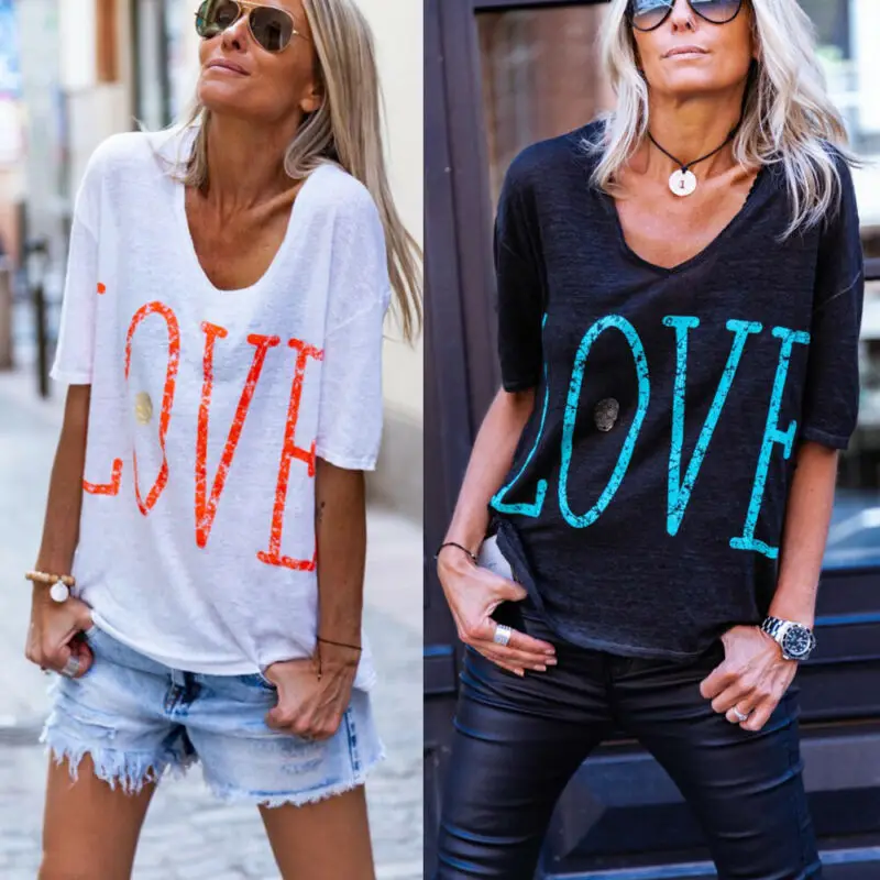 Fashion T-Shirt Women Girls Summer Letter Love Printed T-shirt Casual Tops Tee Shirt US
Fashion T-Shirt Women Girls Summer Letter Love Printed T-shirt Casual Tops Tee Shirt US