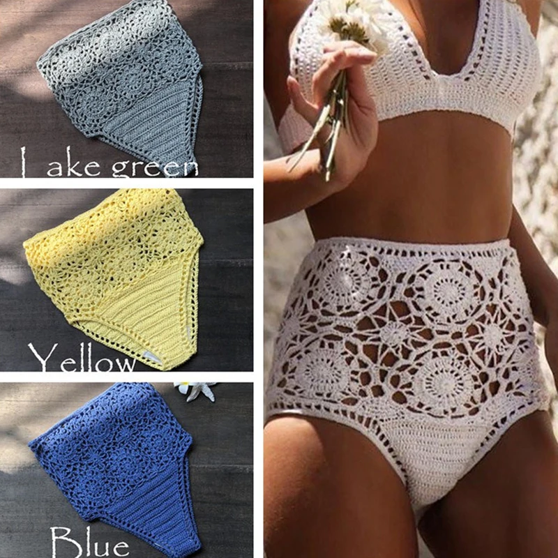 

High Waist Bikini Panties Bottoms Separate Womens Swimsuit Shorts 2019 Crochet Bathing Suit Underwear Cotton Women Swim Pants