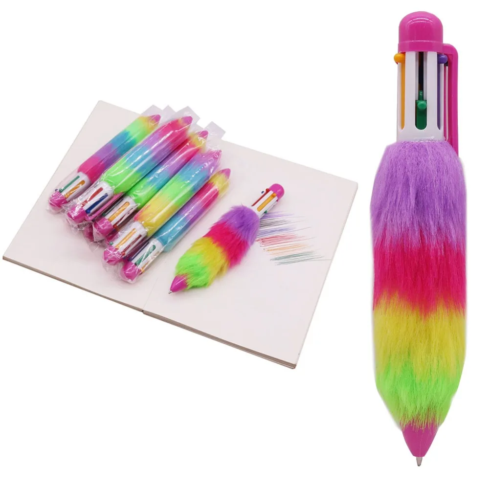 

2 pcs Color sketch pens Painting Pen Creative Stationery 6 colors Refill Color Ballpoint Pen 0.5mm Tip Colored Plush Pole