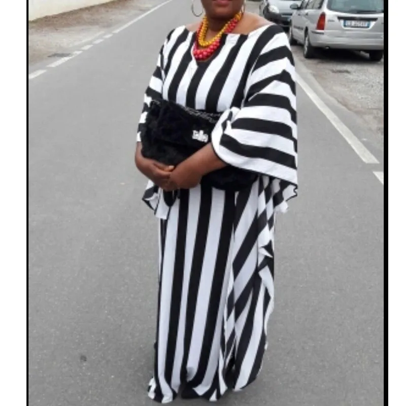 

Chiffon Batwing Coat Super Big SLeeve African Women Stripe Bazin Tranditional Cotton Materia Plus Size Dress For Lady