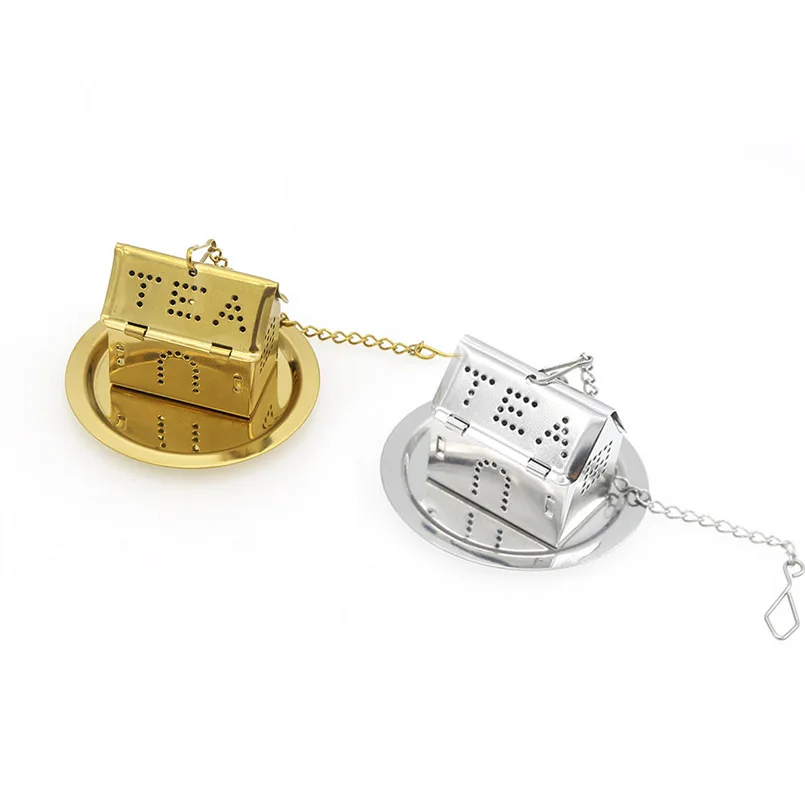 Silver Gold House Shape Tea Infuser With Circular Tray Stainless Steel Mesh Tea Filter Strainer Kitchen Office Tea Accessories
Silver Gold House Shape Tea Infuser With Circular Tray Stainless Steel Mesh Tea Filter Strainer Kitchen Office Tea Accessories