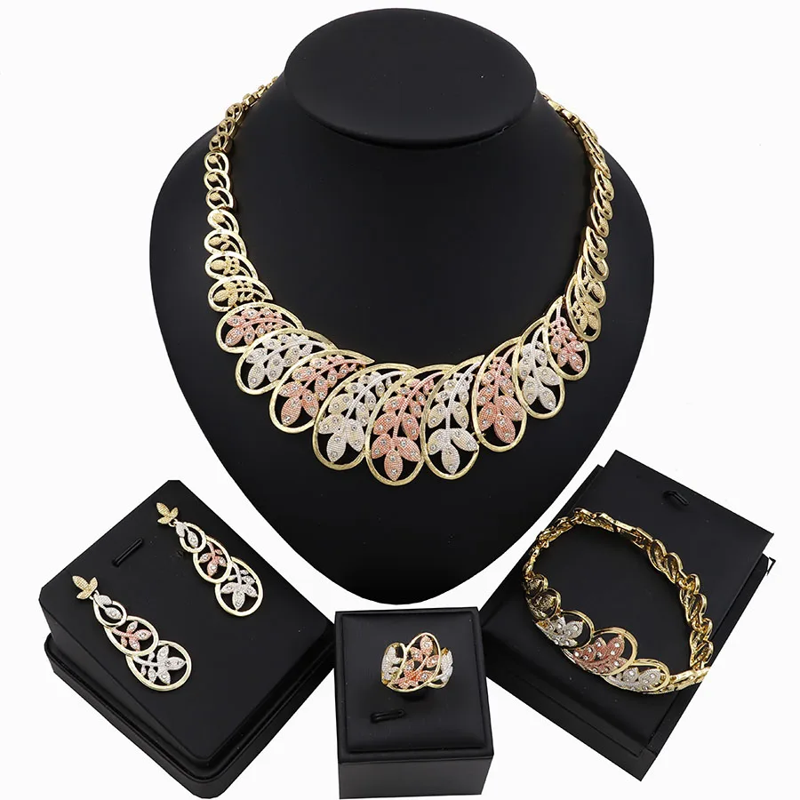 TSROUND Three Tones Dubai Bridal Jewelry Sets for Women African Engagement Necklace Earrings Set Gold Color Plated
TSROUND Three Tones Dubai Bridal Jewelry Sets for Women African Engagement Necklace Earrings Set Gold Color Plated