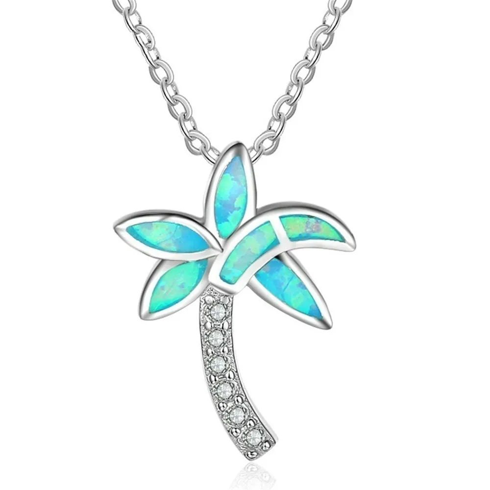 Vintage Blue Fire Opal Beach Coconut Tree Chain Pendant Necklace Silver Palm Wedding Plant Necklaces Women Fashion Boho Jewelry
Vintage Blue Fire Opal Beach Coconut Tree Chain Pendant Necklace Silver Palm Wedding Plant Necklaces Women Fashion Boho Jewelry
