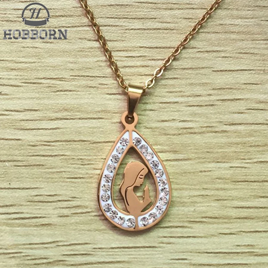 HOBBORN Classic Virgin Mary Women Necklace 316L Stainless Steel Gold Color Crystal Water Drop Female Necklaces Pendants Jewelry
HOBBORN Classic Virgin Mary Women Necklace 316L Stainless Steel Gold Color Crystal Water Drop Female Necklaces Pendants Jewelry