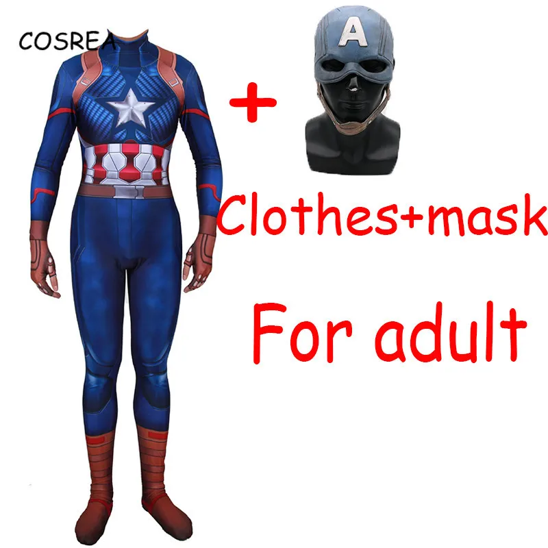 Movie Captain America Costume Mask Superhero Zentai Jumpsuits Captain America Halloween Mask Cosplay Costumes for Adult Men Kids
Movie Captain America Costume Mask Superhero Zentai Jumpsuits Captain America Halloween Mask Cosplay Costumes for Adult Men Kids