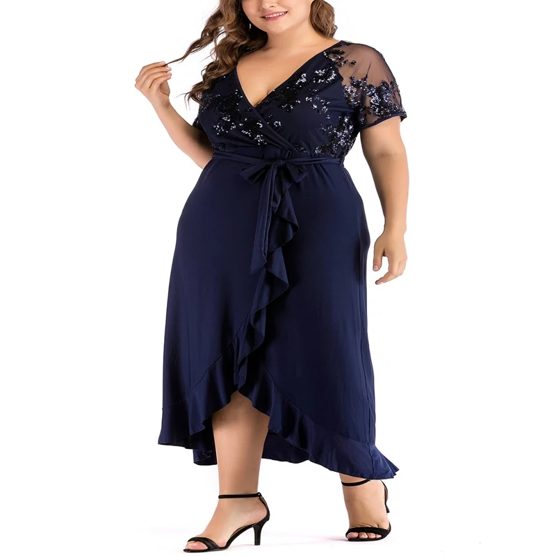 Large size summer dress fashion female lace sexy deep V-neck short-sleeved ruffled irregular hem dress
Large size summer dress fashion female lace sexy deep V-neck short-sleeved ruffled irregular hem dress
