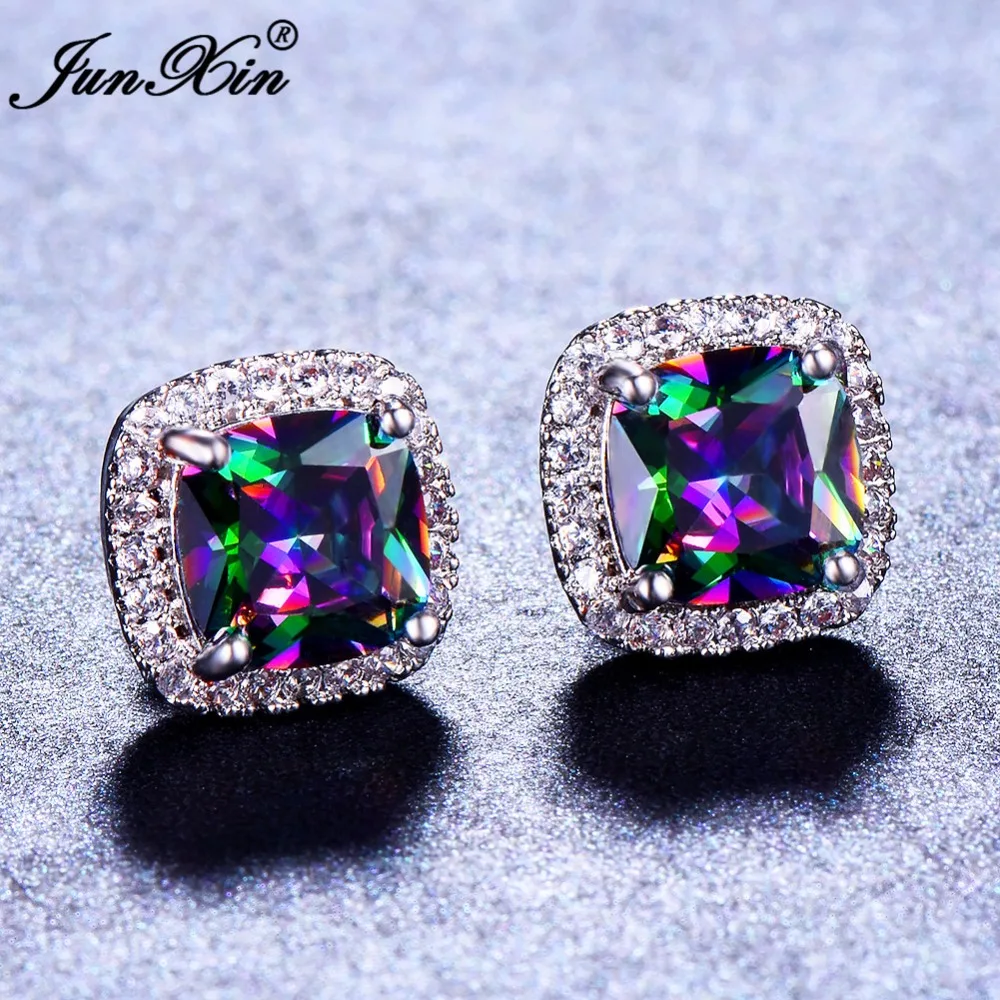 JUNXIN Women Rainbow Square Earrings Rose White Gold Multi Color Earrings Wedding Jewelry Double Sided Earrings For Women Gifts
JUNXIN Women Rainbow Square Earrings Rose White Gold Multi Color Earrings Wedding Jewelry Double Sided Earrings For Women Gifts