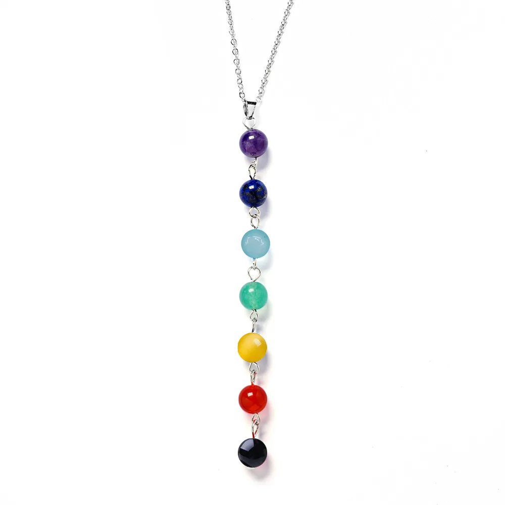 

7 Chakra Gem Stone Beads Pendant Necklace Women Yoga Reiki Healing Balancing Maxi Chakra Necklaces Bijoux Femme Jewelry 2018 New