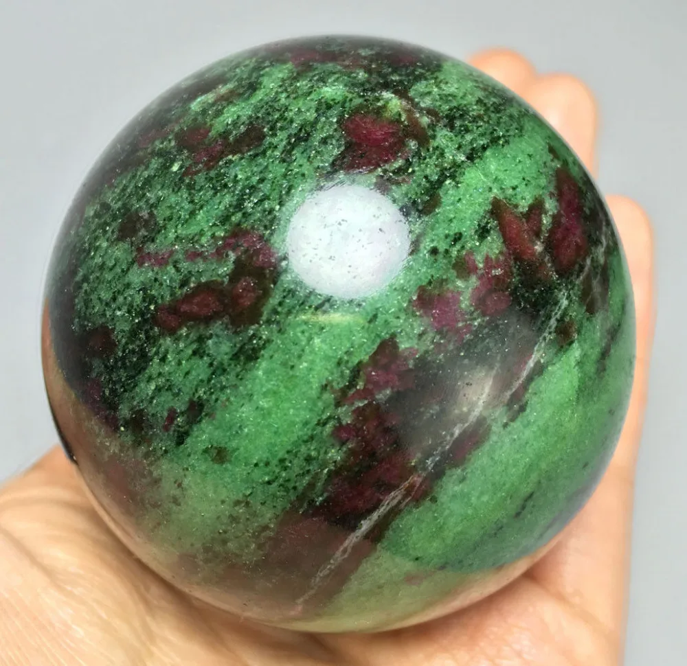 

406g Natural Red Ruby in Green Zoisite Crystal Gem DT Sphere HEALING BALL healing crystals