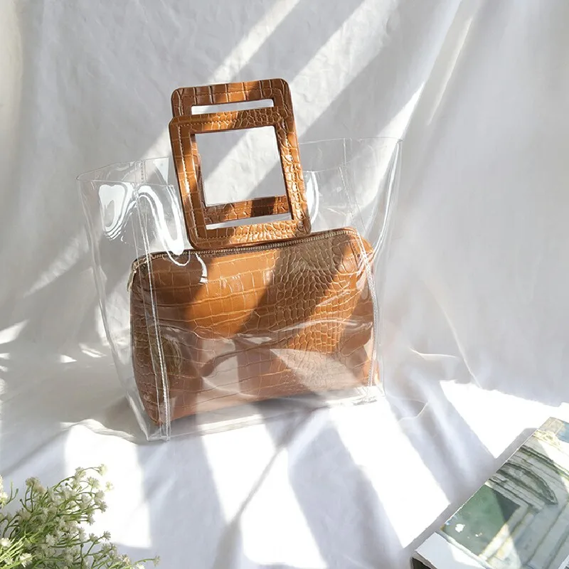 Net super fire PVC transparent bag female crocodile pattern mother bag summer 2018 new wild large capacity handbag 
Net super fire PVC transparent bag female crocodile pattern mother bag summer 2018 new wild large capacity handbag
