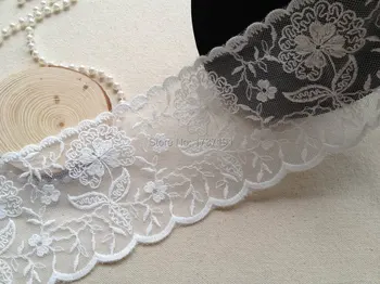 White Embroidered Tulle Lace Fabric, Wedding dress Lace, Cotton Floral Lace Trim 5 Yards 
White Embroidered Tulle Lace Fabric, Wedding dress Lace, Cotton Floral Lace Trim 5 Yards