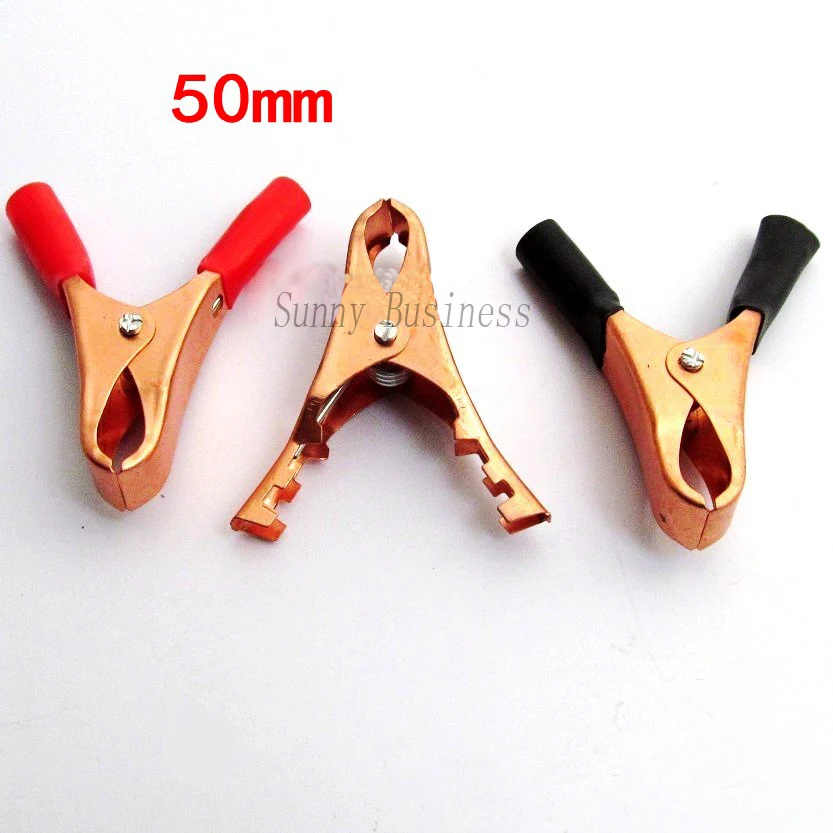 

10pcs Copper Plated Insulated Car cable Battery Clips Alligator clip clamp Clamps 50A Red Black diy kit test leads