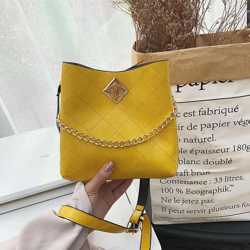 Rhombic Female Bag Fashion Metal Chain Shoulder Strap Bucket Bag High Quality Pu Women Diagonal crossbody bags for women
Rhombic Female Bag Fashion Metal Chain Shoulder Strap Bucket Bag High Quality Pu Women Diagonal crossbody bags for women
