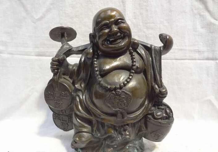 S5050 10" Chinese Bronze Buddhist RuYi Coin Happy Laughing Maitreya Buddha Statue D0318
S5050 10" Chinese Bronze Buddhist RuYi Coin Happy Laughing Maitreya Buddha Statue D0318