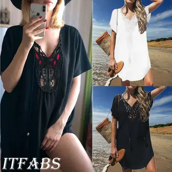 Short Sleeve Bohemia Women Beach Dress Loose Blouse 2019 New Pure Color Women Bathing Suit Streetwear Plus Size Sarong Top
Short Sleeve Bohemia Women Beach Dress Loose Blouse 2019 New Pure Color Women Bathing Suit Streetwear Plus Size Sarong Top