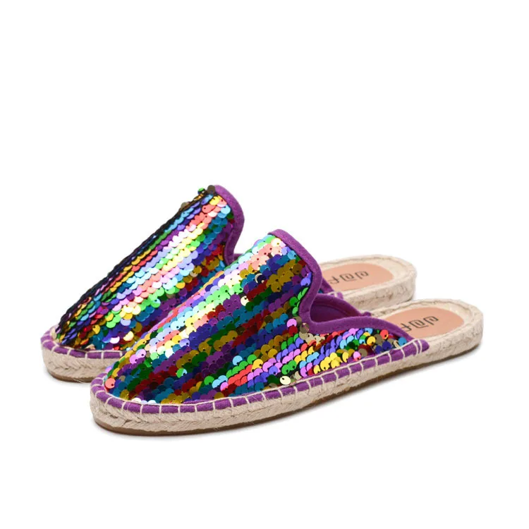 Slippers Women Purple Summer Slipper Sequins Shining Bling Bling Cool Fashion Shoes Flats Slipon Lady Outdoor Slipper Hemp Sole
Slippers Women Purple Summer Slipper Sequins Shining Bling Bling Cool Fashion Shoes Flats Slipon Lady Outdoor Slipper Hemp Sole