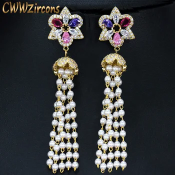 CWWZircons Multi Color CZ Stone Handmade Simulated Pearl Long Drop Tassel Earrings for Women Vintage Ethnic Jewelry CZ267
CWWZircons Multi Color CZ Stone Handmade Simulated Pearl Long Drop Tassel Earrings for Women Vintage Ethnic Jewelry CZ267
