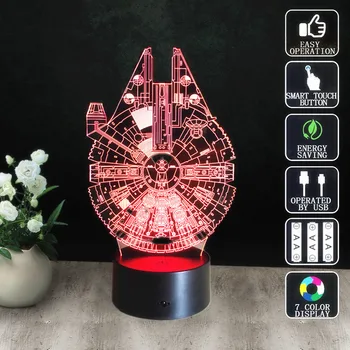 Color Change 3D Night Light LED Lamp Luminaria Star Wars Millennium Falcon LED Lighting Home Decor Table Lamp Nightlight for Kid
Color Change 3D Night Light LED Lamp Luminaria Star Wars Millennium Falcon LED Lighting Home Decor Table Lamp Nightlight for Kid