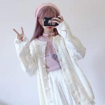 Winter Women's Knit Sweater Cardigans Autumn Japanese Mori Girl Preppy White Crochet Sweaters All-Match Hollow Out Sweater Coat
Winter Women's Knit Sweater Cardigans Autumn Japanese Mori Girl Preppy White Crochet Sweaters All-Match Hollow Out Sweater Coat